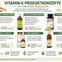 Vergleich von Vitamin-E-Produkten: Alpha-Tocopherol, Tocotrienol, ADEK-Kombinationen und mehr. Ideal für Kosmetik und Nahrungsergänzung.