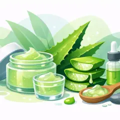 Erfrischendes aloe vera gel gesicht Pflege mit frischen Aloe-Blättern, Creme und Serum.