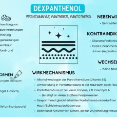 Dexpanthenol: Indikationen, Wirkmechanismus, Kontraindikationen. Seltene Nebenwirkungen sind allergische Reaktionen.