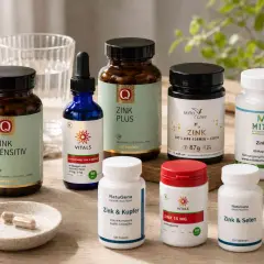 Verschiedene Zinkpräparate, darunter Zinkpicolinat, zur Unterstützung der Gesundheit.