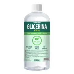 Flasche mit pflanzlichem Glycerin, 1000 ml. Es ist eine klare, süßliche Flüssigkeit, die aus Pflanzenölen gewonnen wird.