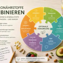 Eisen und Vitamin C kombinieren für Energie. Die Grafik zeigt, wie Mikronährstoffe optimal kombiniert werden.