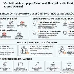 Was hilft gegen Pickel? Sanfte Reinigung, leichte Feuchtigkeit, gezielte Wirkstoffe & Geduld. Vermeide aggressive Produkte und unhygienisches Ausdrücken.