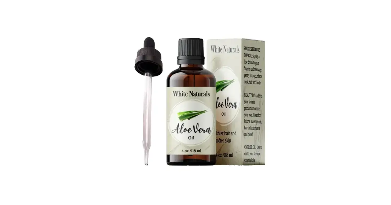 Flasche mit Aloe Vera Öl und Pipette. Ideal für die Anwendung auf dem Gesicht für eine weiche Haut.