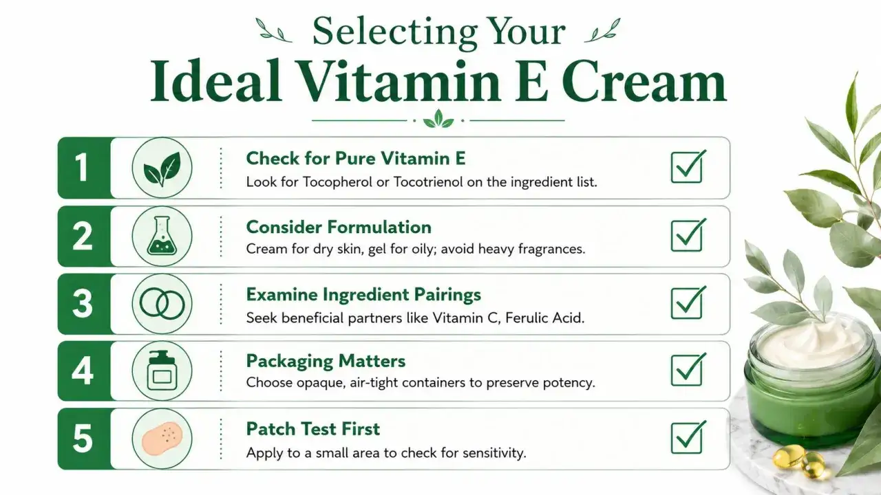 Tipps zur Auswahl der idealen Vitamin E Creme: Achten Sie auf Tocopherol in der Kosmetik, prüfen Sie die Formulierung und testen Sie sie.